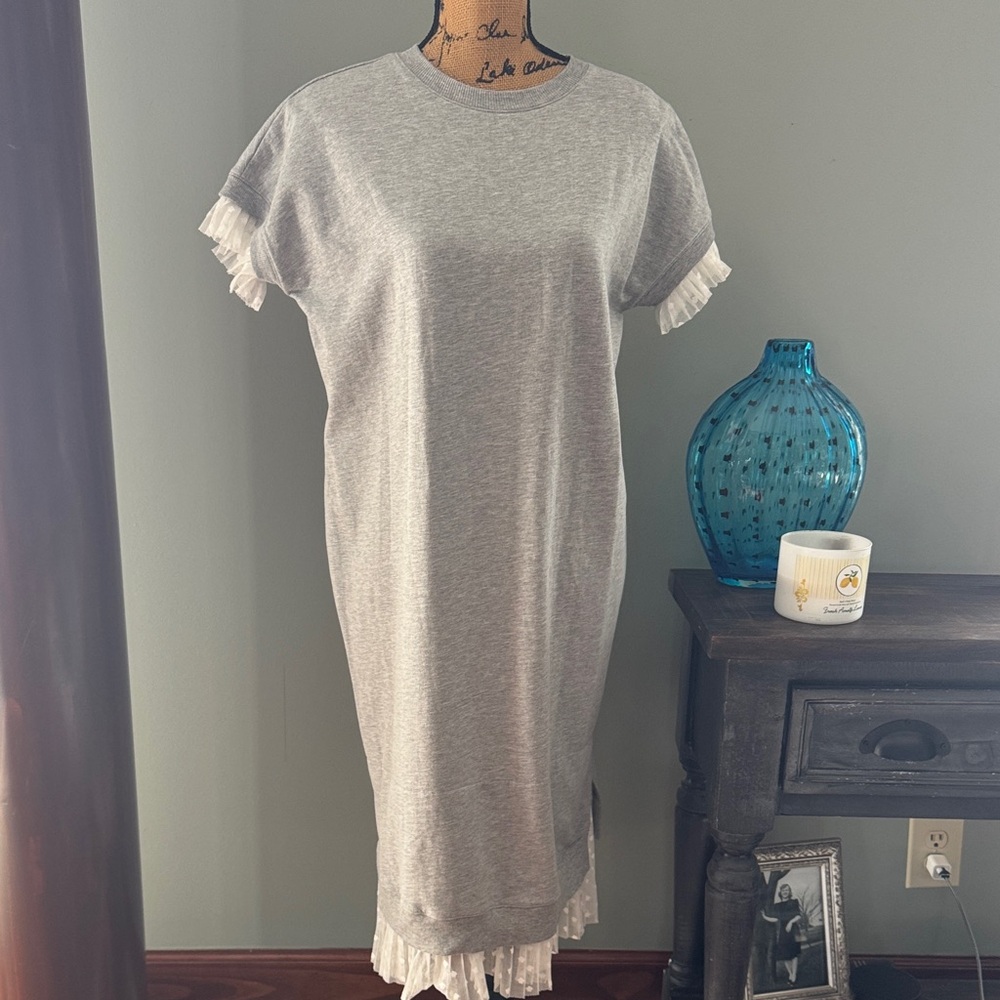 ASOS Gray Midi Dress with Lace Ruffle Trim. Size 4. NWT.